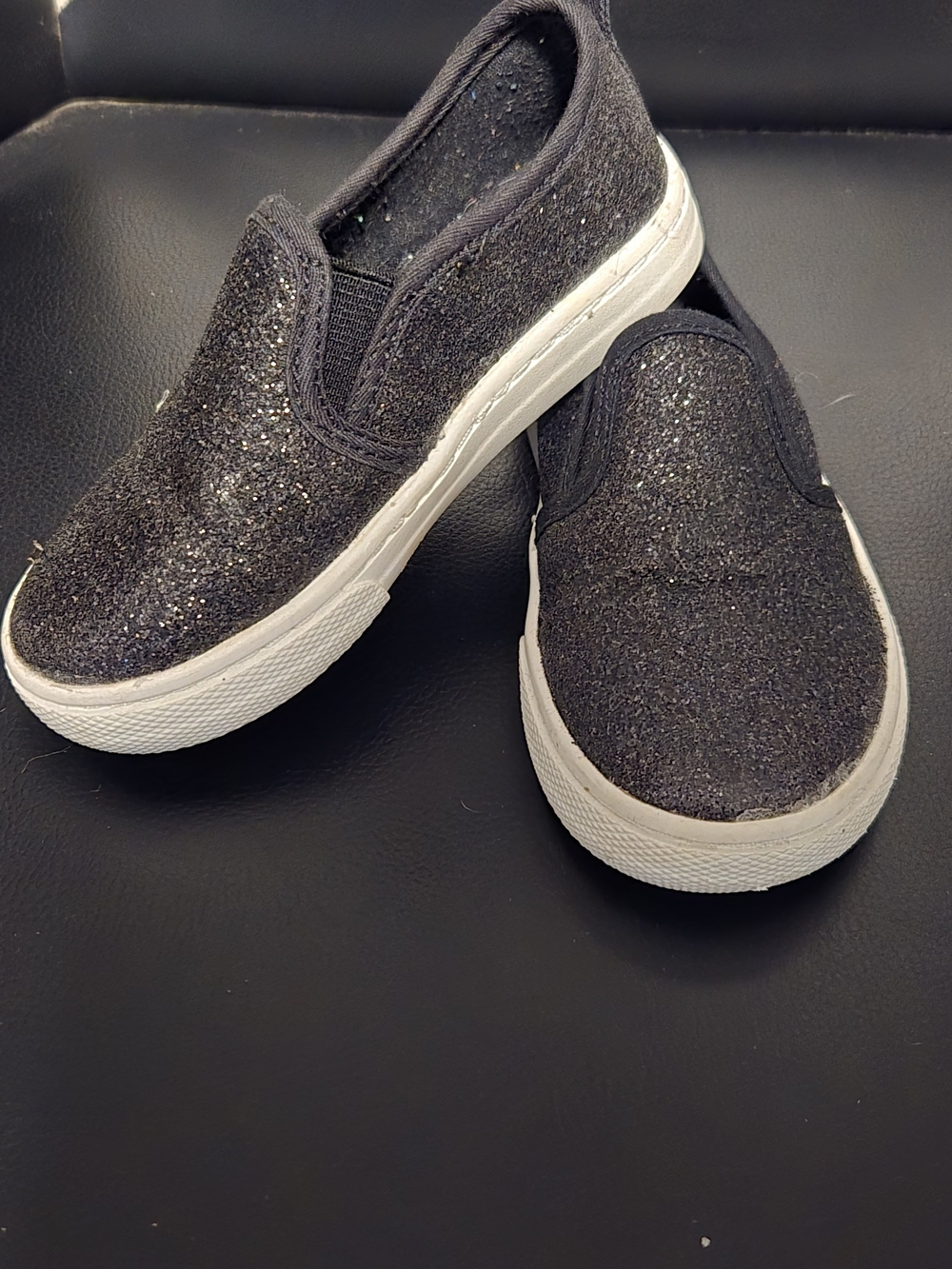 Cat & Jack Kids Black Glitter Slip-On Sneakers